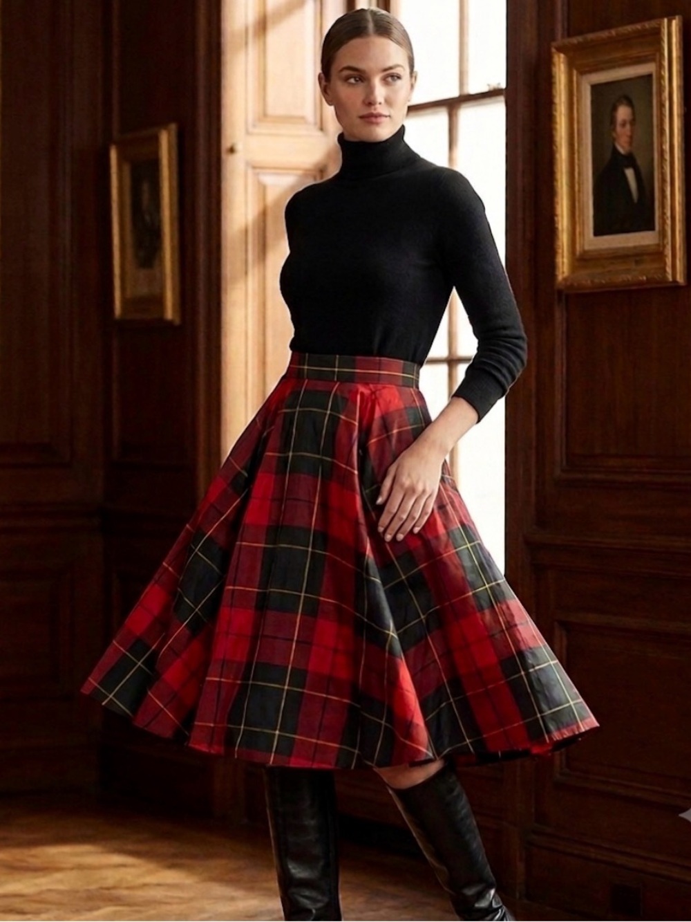 Escada Red & Black Holiday Plaid Skirt